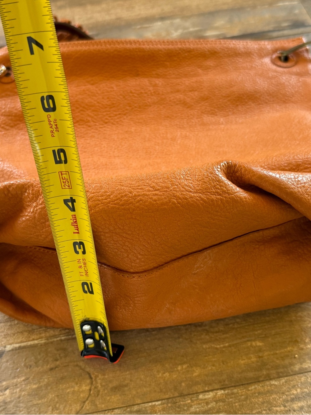 Brighton Piper Slim Embossed Leather Shoulder Purse Bag w Tassel, Orange and Tan - Picture 13 of 13